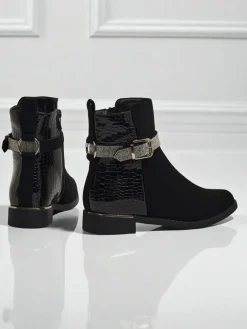 Outlet Wyższe botki damskie eko skórzane Arasse Botki Z Delikatnym Ociepleniem|Botki Na Płaskim Obcasie