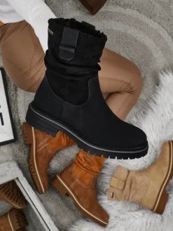 Sale Wyższe botki damskie eko zamszowe Liora Botki Z Delikatnym Ociepleniem|Botki Na Płaskim Obcasie