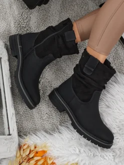 Sale Wyższe botki damskie eko zamszowe Liora Botki Z Delikatnym Ociepleniem|Botki Na Płaskim Obcasie