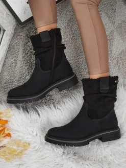 Sale Wyższe botki damskie eko zamszowe Liora Botki Z Delikatnym Ociepleniem|Botki Na Płaskim Obcasie