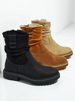 Sale Wyższe botki damskie eko zamszowe Liora Botki Z Delikatnym Ociepleniem|Botki Na Płaskim Obcasie