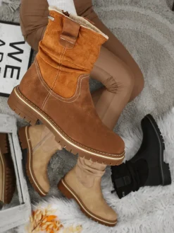 Clearance Wyższe botki damskie eko zamszowe Liora Botki Z Delikatnym Ociepleniem|Nowość