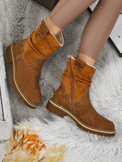 Clearance Wyższe botki damskie eko zamszowe Liora Botki Z Delikatnym Ociepleniem|Nowość