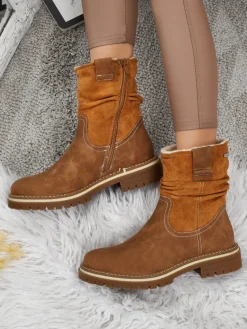 Clearance Wyższe botki damskie eko zamszowe Liora Botki Z Delikatnym Ociepleniem|Nowość