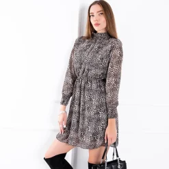 Clearance Wzorzysta sukienka z półgolfem- Odzież Sukienki Krótkie