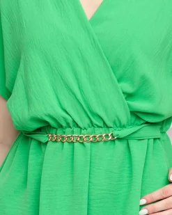 Outlet Zielona damska sukienka z ozdobnym łańcuszkiem- Odzież Sukienki Krótkie|Sukienki Letnie