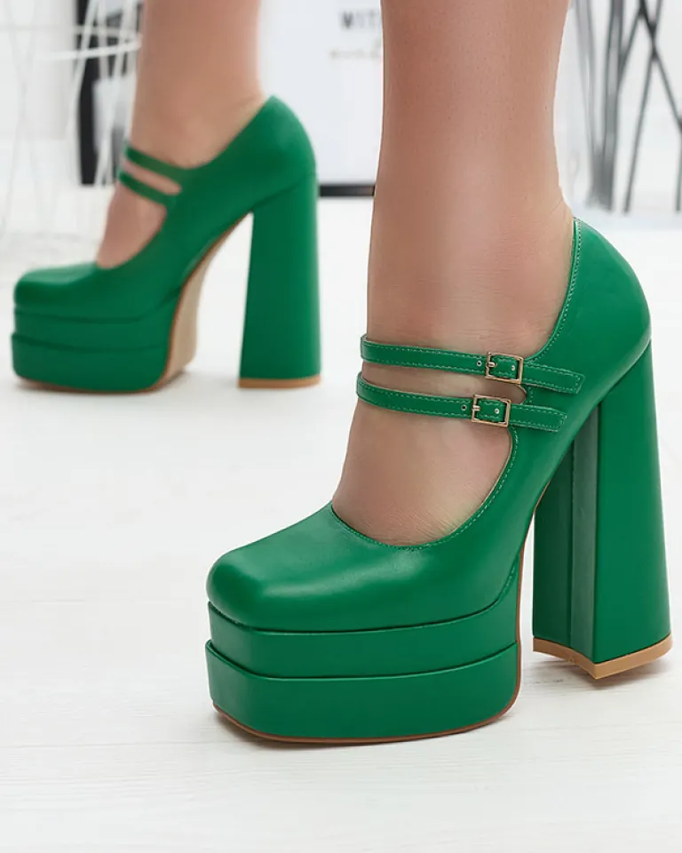 Outlet Zielone damskie czółenka na wysokim słupku Edisa - Obuwie Klasyczne