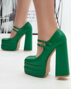 Outlet Zielone damskie czółenka na wysokim słupku Edisa - Obuwie Klasyczne