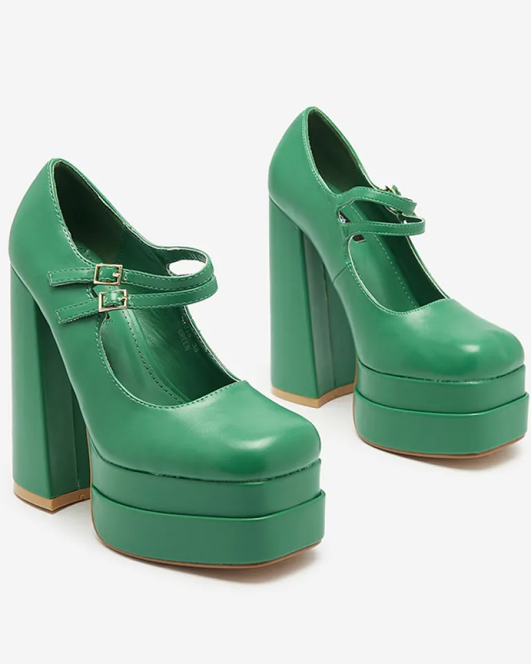 Outlet Zielone damskie czółenka na wysokim słupku Edisa - Obuwie Klasyczne