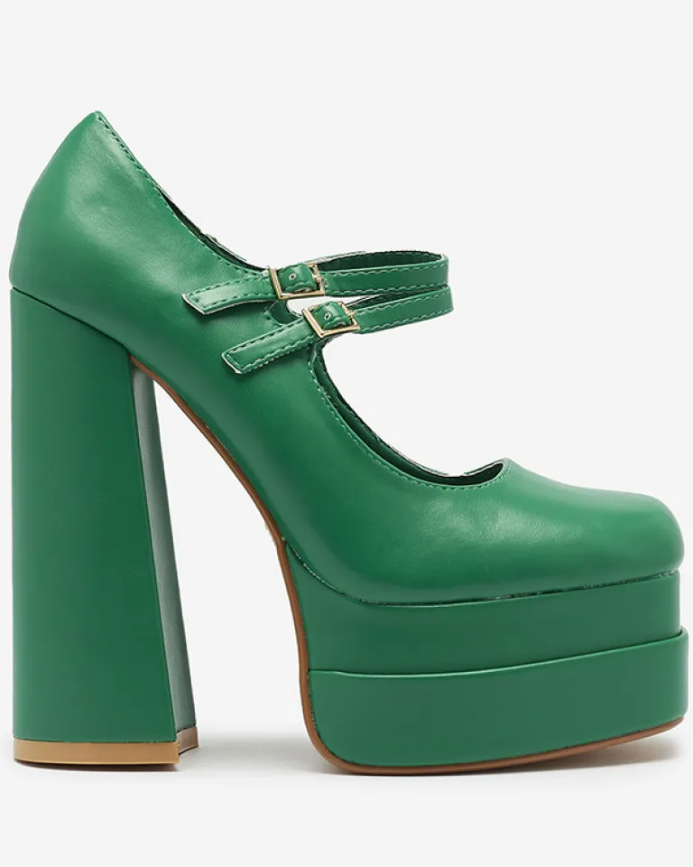 Outlet Zielone damskie czółenka na wysokim słupku Edisa - Obuwie Klasyczne