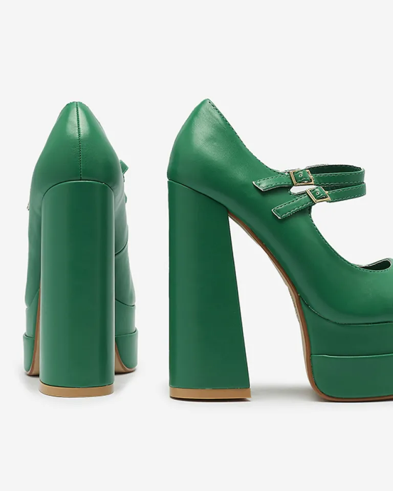 Outlet Zielone damskie czółenka na wysokim słupku Edisa - Obuwie Klasyczne