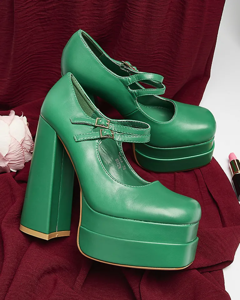 Outlet Zielone damskie czółenka na wysokim słupku Edisa - Obuwie Klasyczne