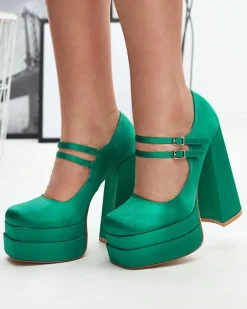 Outlet Zielone damskie czółenka na wysokim słupku Elika - Obuwie Klasyczne