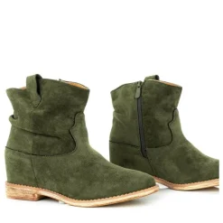 New Zielone kowbojki na krytym koturnie Astrit - Obuwie Botki Z Delikatnym Ociepleniem|Kowbojki