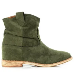New Zielone kowbojki na krytym koturnie Astrit - Obuwie Botki Z Delikatnym Ociepleniem|Kowbojki