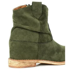 New Zielone kowbojki na krytym koturnie Astrit - Obuwie Botki Z Delikatnym Ociepleniem|Kowbojki