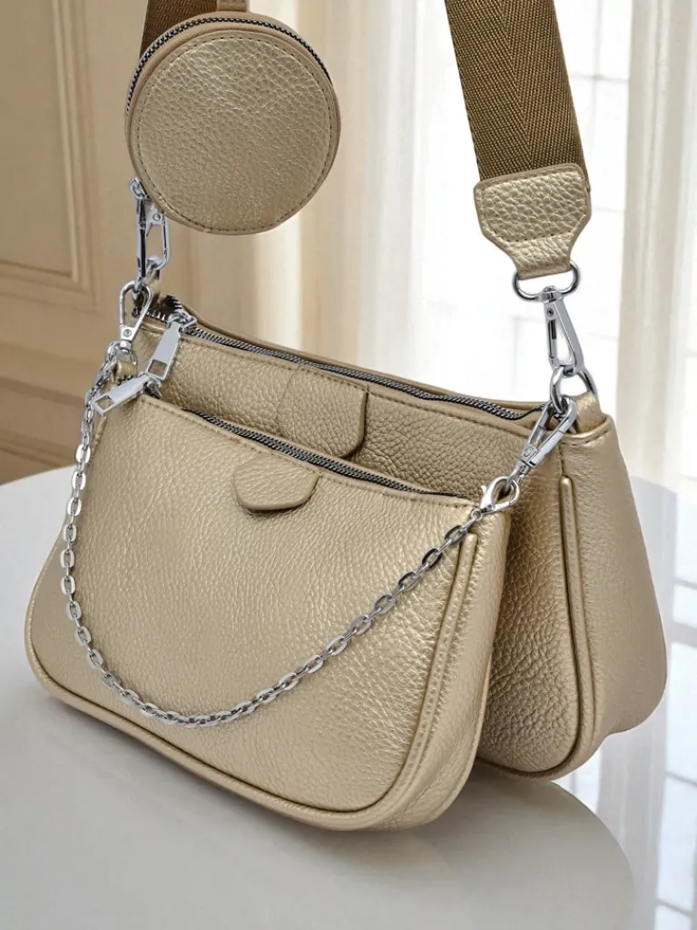 Online Złota Torebka Calista Multi z Ekoskóry z Łańcuszkiem i Saszetką Damskie Małe Torebki