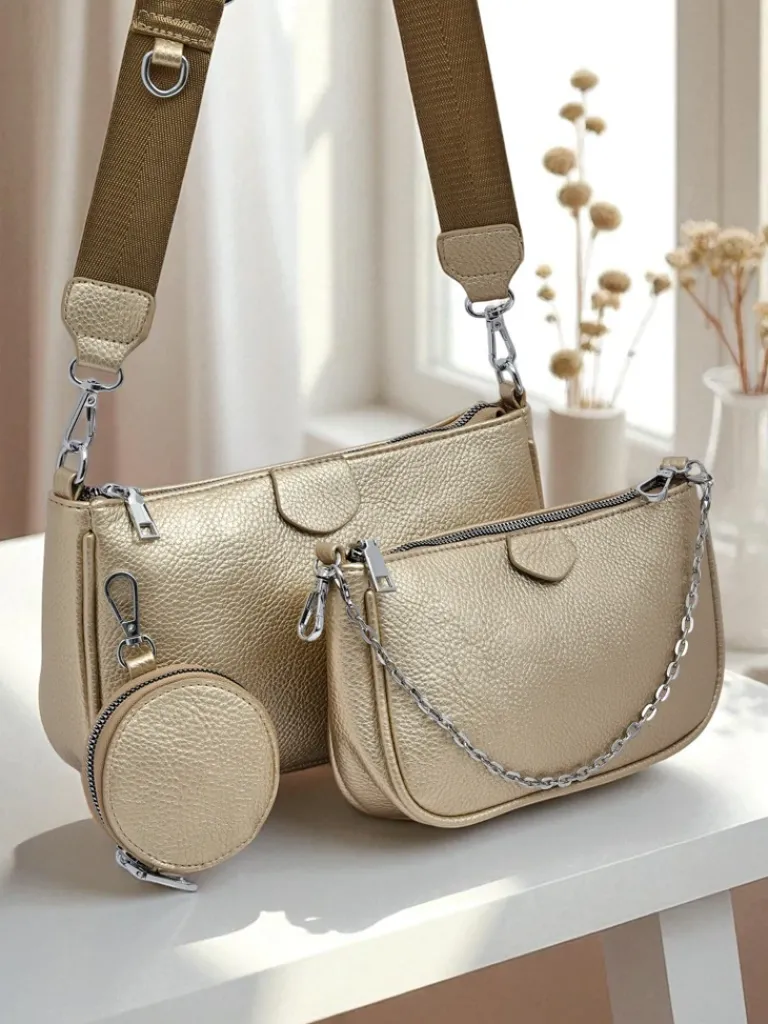 Online Złota Torebka Calista Multi z Ekoskóry z Łańcuszkiem i Saszetką Damskie Małe Torebki