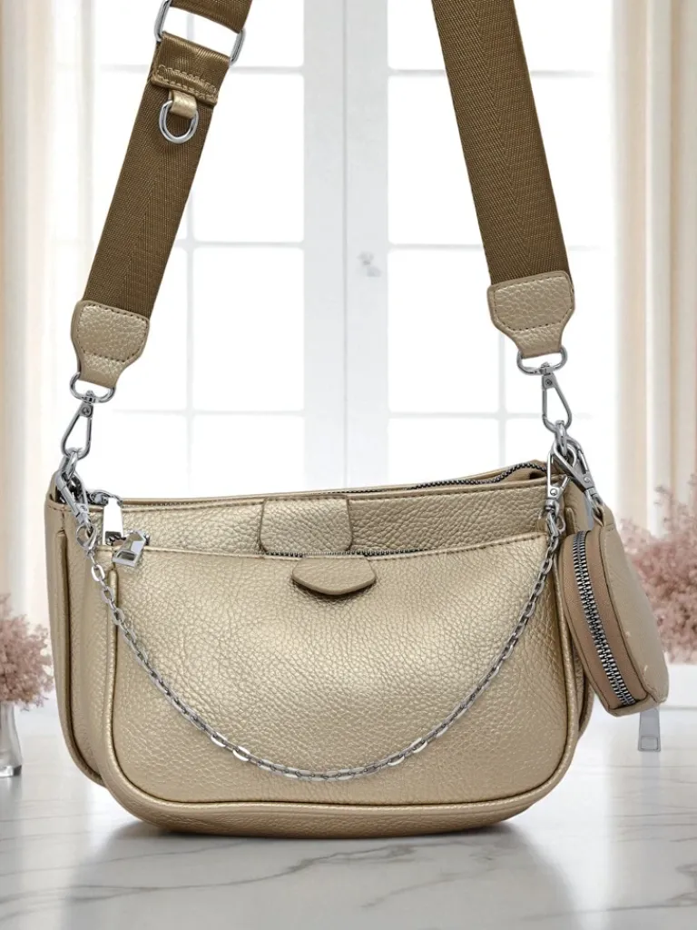 Online Złota Torebka Calista Multi z Ekoskóry z Łańcuszkiem i Saszetką Damskie Małe Torebki