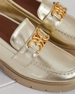 Clearance Złote Mokasyny Chloé Elegancki Styl Damski Półbuty|Mokasyny Na Płaskiej Podeszwie