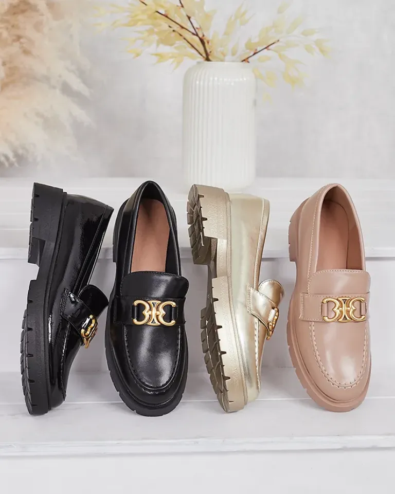 Clearance Złote Mokasyny Chloé Elegancki Styl Damski Półbuty|Mokasyny Na Płaskiej Podeszwie