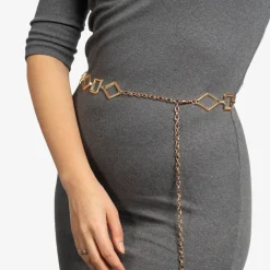 Hot Złoty ozdobny pasek metalowy z rombami - Akcesoria Damskie Paski