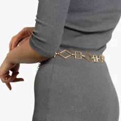 Hot Złoty ozdobny pasek metalowy z rombami - Akcesoria Damskie Paski