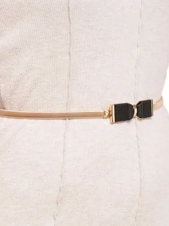 Hot Złoty pasek damski Livia z metalową klamrą kokardką stylu Romano Damskie Paski