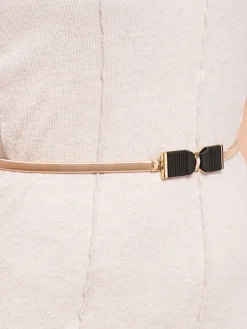 Hot Złoty pasek damski Livia z metalową klamrą kokardką stylu Romano Damskie Paski