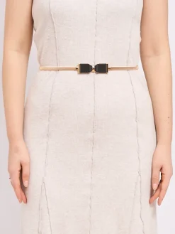 Hot Złoty pasek damski Livia z metalową klamrą kokardką stylu Romano Damskie Paski