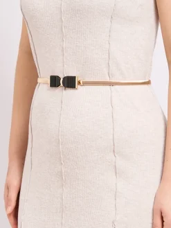 Hot Złoty pasek damski Livia z metalową klamrą kokardką stylu Romano Damskie Paski